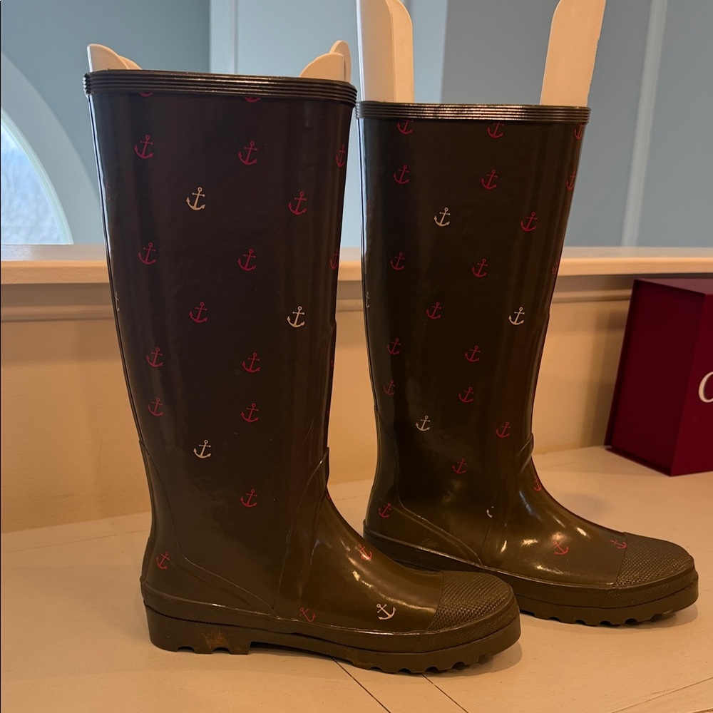 J.Crew Anchor Print Rain Boots - Olive Green size 9
